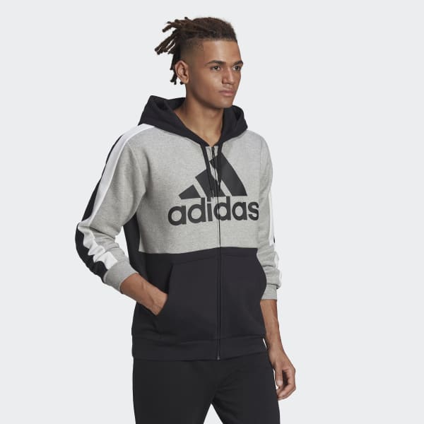 Essentials_Colorblock_Fleece_Full-Zip_Hoodie_Grey_HE4370 Duks Për Meshkuj ADIDAS HE4370