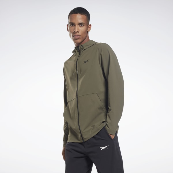 Performance_Woven_Zip_Up_Hooded_Jacket_Green_H44117_01_standard Jakne Për Meshkuj REEBOK H44117