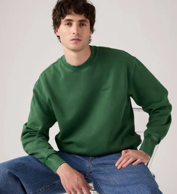 Levis sweatshirt masculino authentic crewneck sweatshirt a9244 0036 garment dye dark green