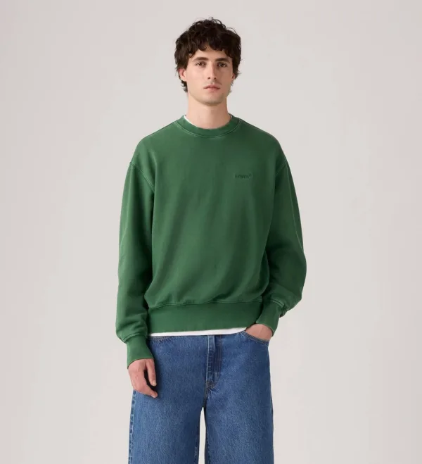 Levis sweatshirt masculino authentic crewneck sweatshirt a9244 0036 garment dye dark green